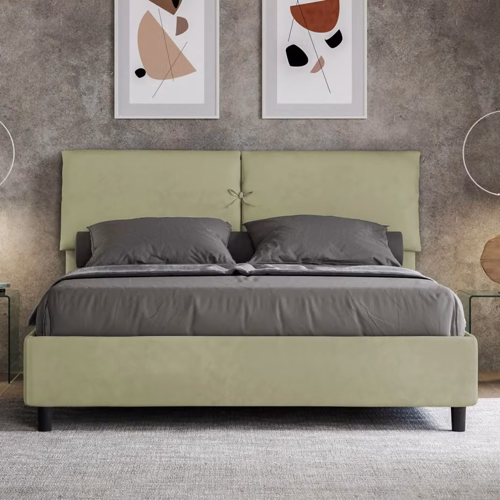 Letto Matrimoniale Mados con Contenitore e Rete, Imbottito in Microfibra, Colore Tè Verde, L/P/H: 160 x 210 x 110 cm – 2