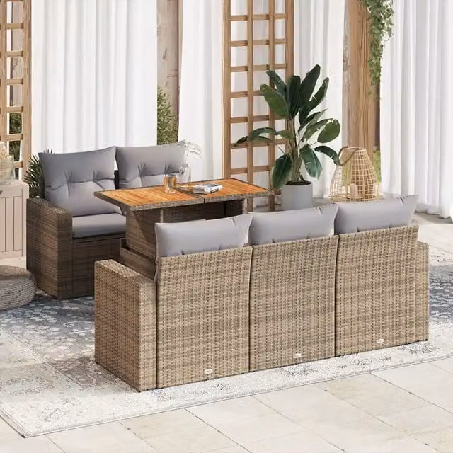 Set Divano da Giardino 6 pz con Cuscini Beige in Polyrattan 3326992