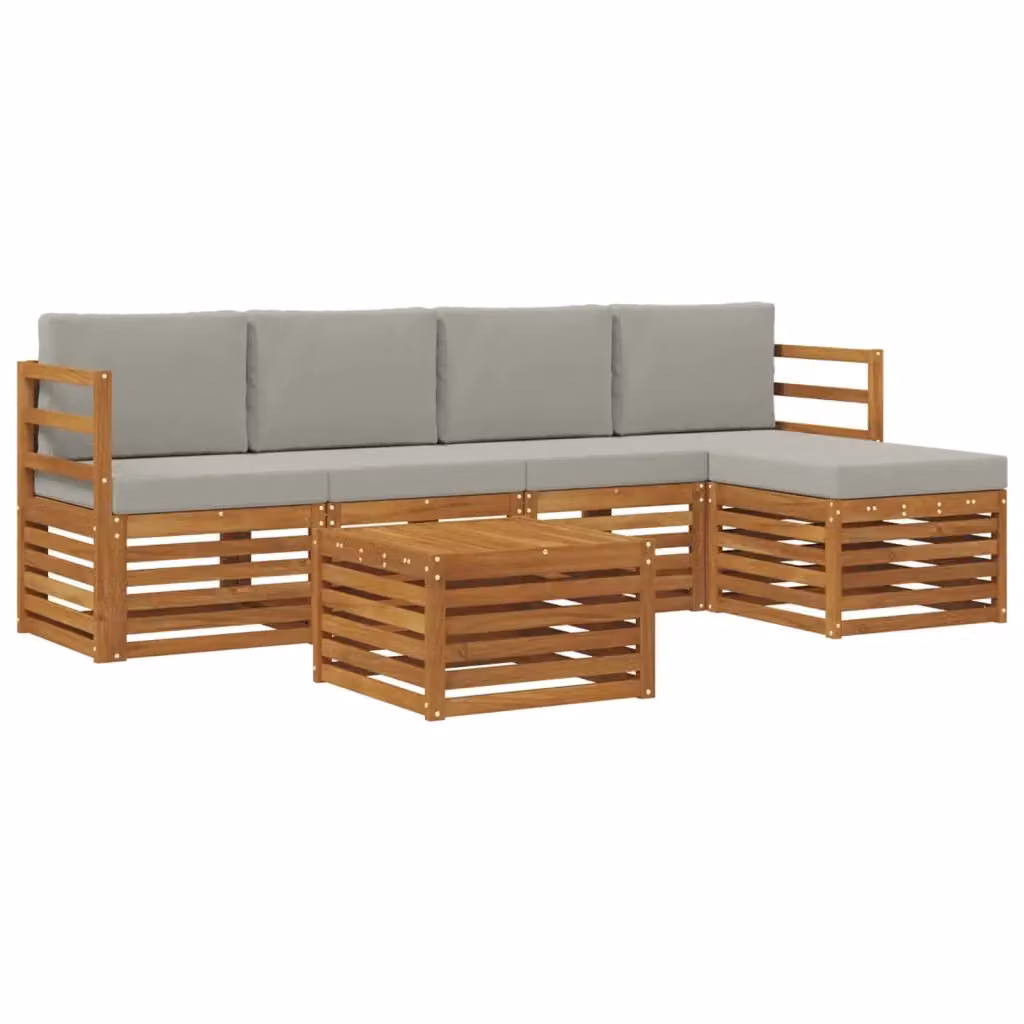 Set di divani da esterno a L vidaXL in legno di acacia con tavolino e pouf, beige e grigio – 2