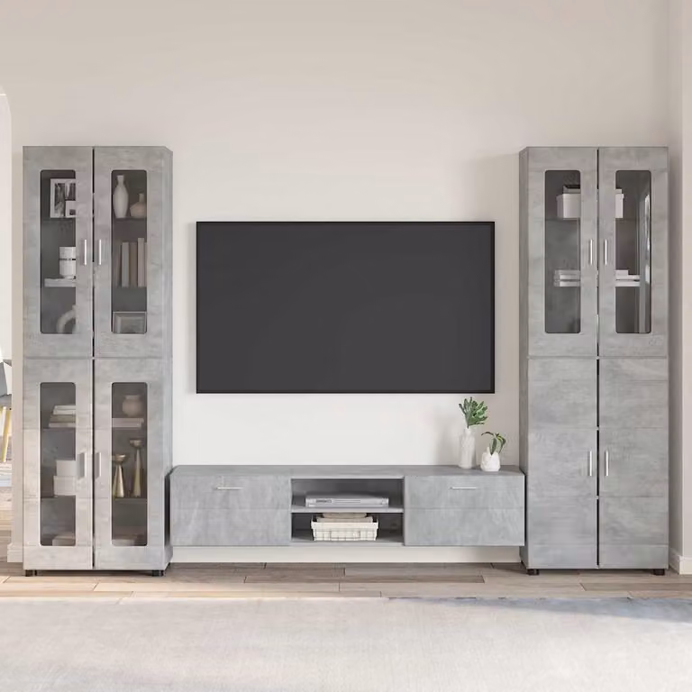 Set mobile TV moderno vidaXL FLORIN in 3 pezzi, Grigio, Legno e MDF, L: 150 cm, P: 39 cm, H: 30 cm