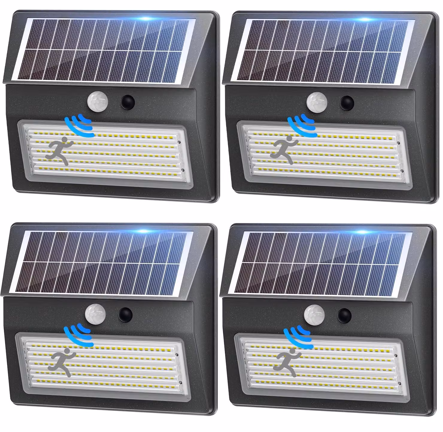 Lampada solare da esterno con sensore di movimento, 130 LED, 3 modalità, grado di protezione IP65, confezione da 4