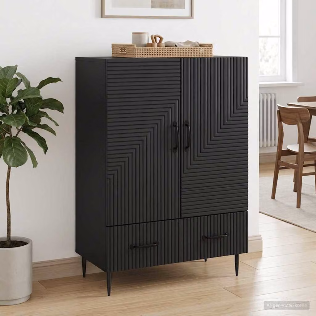 Credenza moderna vidaXL in legno ingegnerizzato e metallo, colore nero opaco, L: 66 cm, P: 34,5 cm, H: 95 cm
