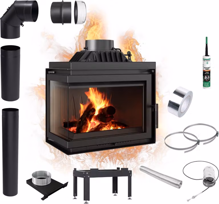 Inserto per caminetto in ghisa SIMPLE L BS 8 kW fi 150 Kit di installazione