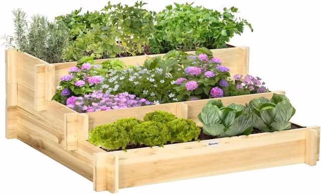 Fioriera da Giardino a Scala XYLO con 3 Livelli in Legno Naturale Marrone, H 93 x L 93 x P 35 cm