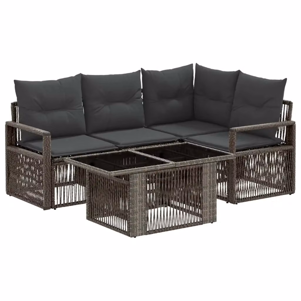 Set Divano da Giardino 5 Pezzi vidaXL in Polyrattan Grigio e Antracite con Tavolino e Cuscini Imbottiti – 2