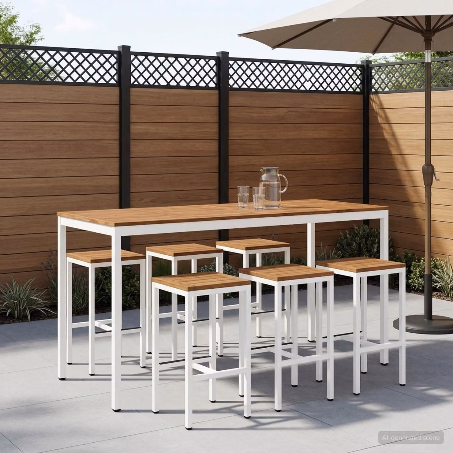 vidaXL Tavolo da Bar da Giardino NAARDEN in Legno di Acacia Naturale e Bianco L/P/H: 196 x 80,5 x 105 cm