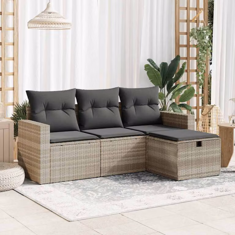Set Divano da Giardino a L vidaXL 4pz con Cuscini Grigio con Struttura in Metallo e Polyrattan