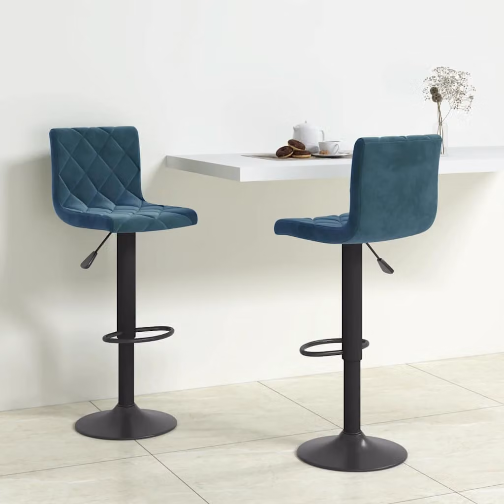 Set di 2 sgabelli da bar vidaXL in velluto blu con base girevole a 360 gradi