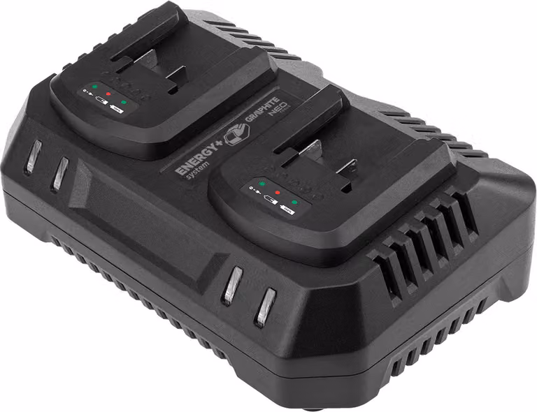 Caricabatterie GRAPHITE multi-caricatore con due connessioni - Caricabatterie doppio Energy+ - 18V Li-Ion, carica 2 batterie contemporaneamente, funzione di ricarica rapida, per professionisti