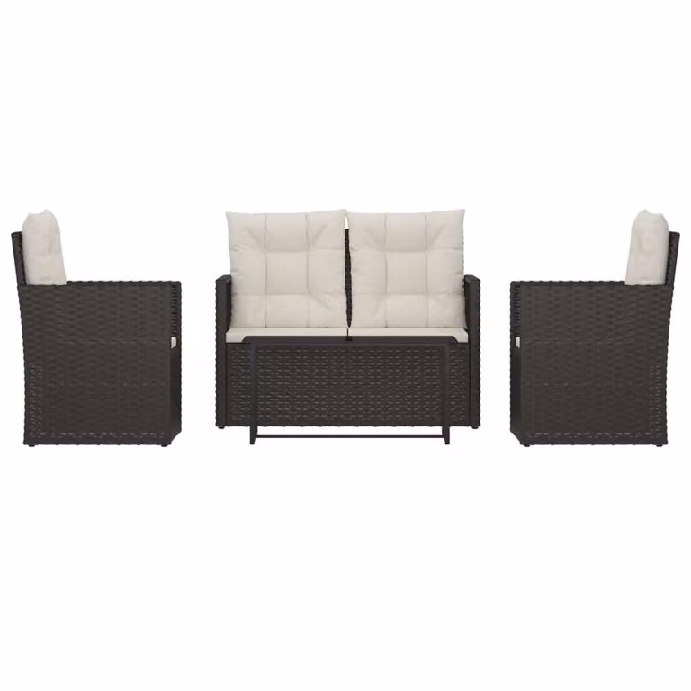Set Salotto da Esterno 4 pz con Cuscini in Polyrattan Nero