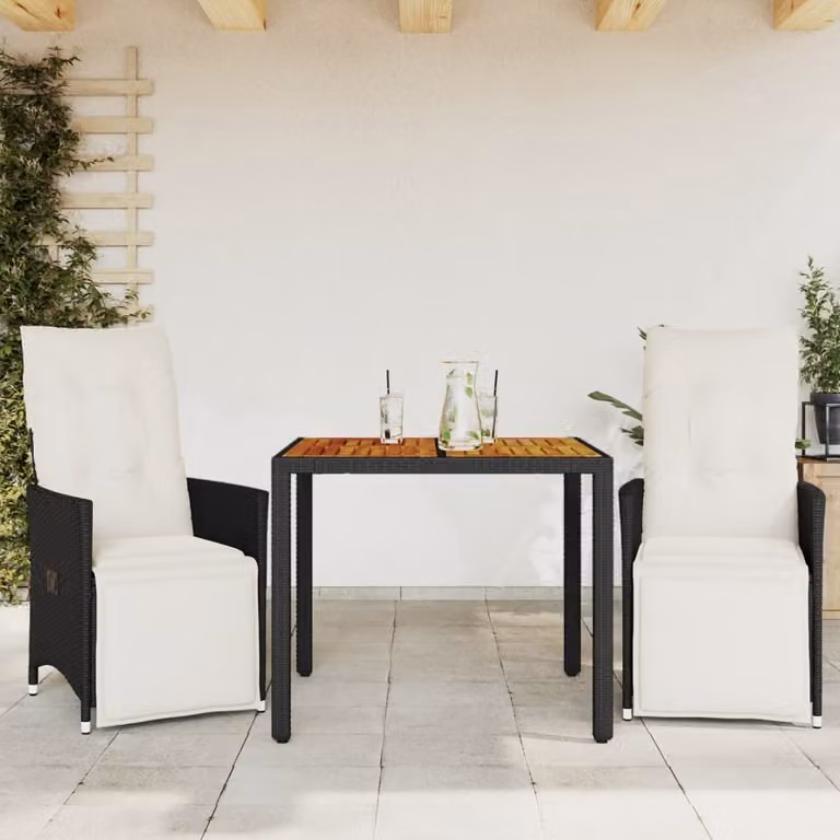 Maison Exclusive - Set da bistrot 3 pezzi con cuscini Nero Poly Rattan