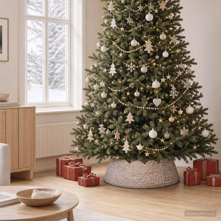 vidaXL Collare per Albero di Natale Rotondo Bianco Ø 90 x 28 cm