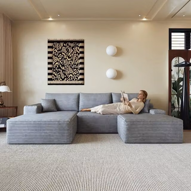 Divano angolare chaise longue ¨C Minimal ¨C grigio tessuto imbottito 270cm