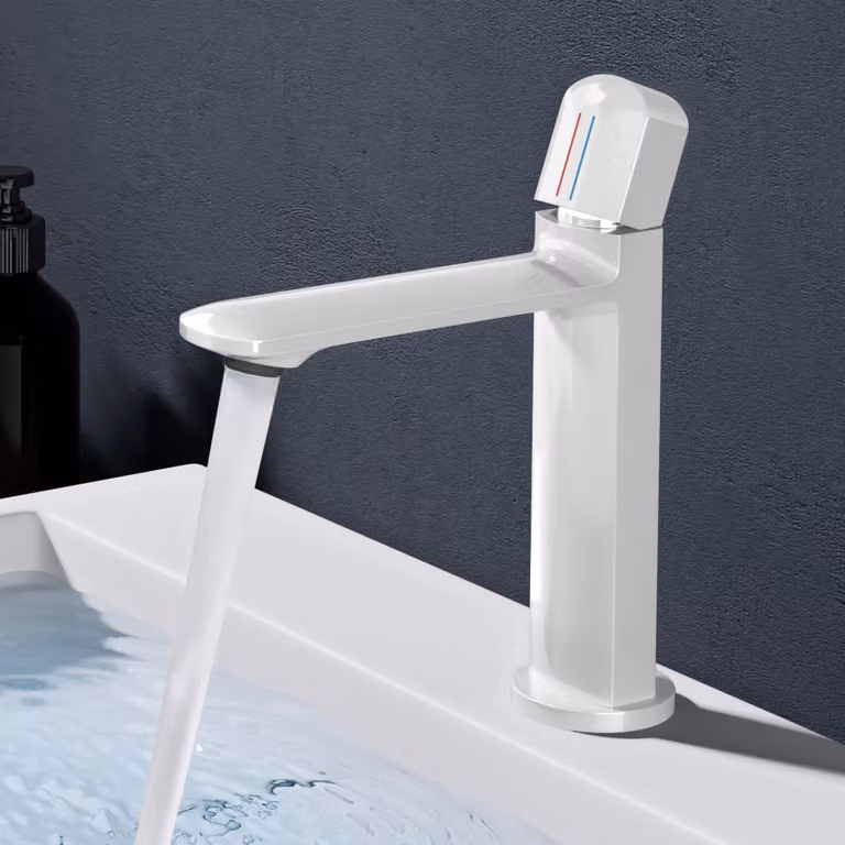 doporro Miscelatore lavabo bagno in ottone bianco, monocomando per acqua calda e fredda 20,9 cm WAO-1190