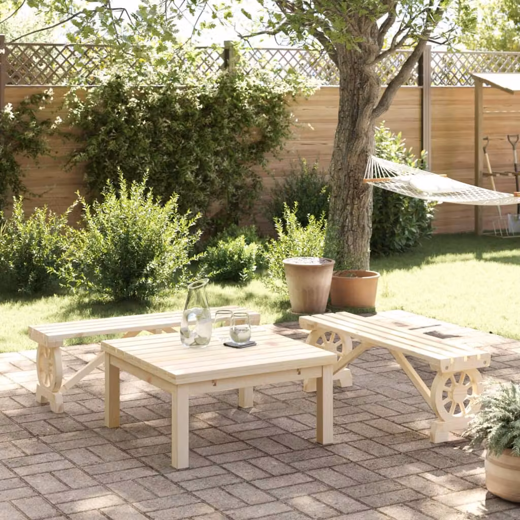 Set di 2 panche da giardino vidaXL in legno massello di abete color beige e marrone L: 115 cm, P: 39,5 cm, H: 39,5 cm – 1