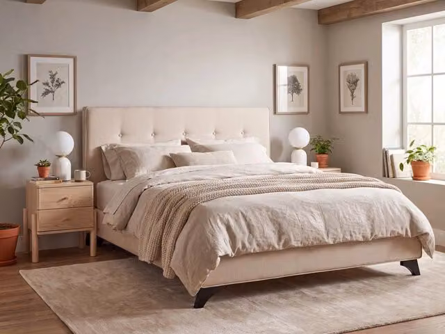 Letto Matrimoniale Beliani in Tessuto Beige con Struttura Imbottita e Legno Oliato L/P/H: 160 x 200 cm – 1