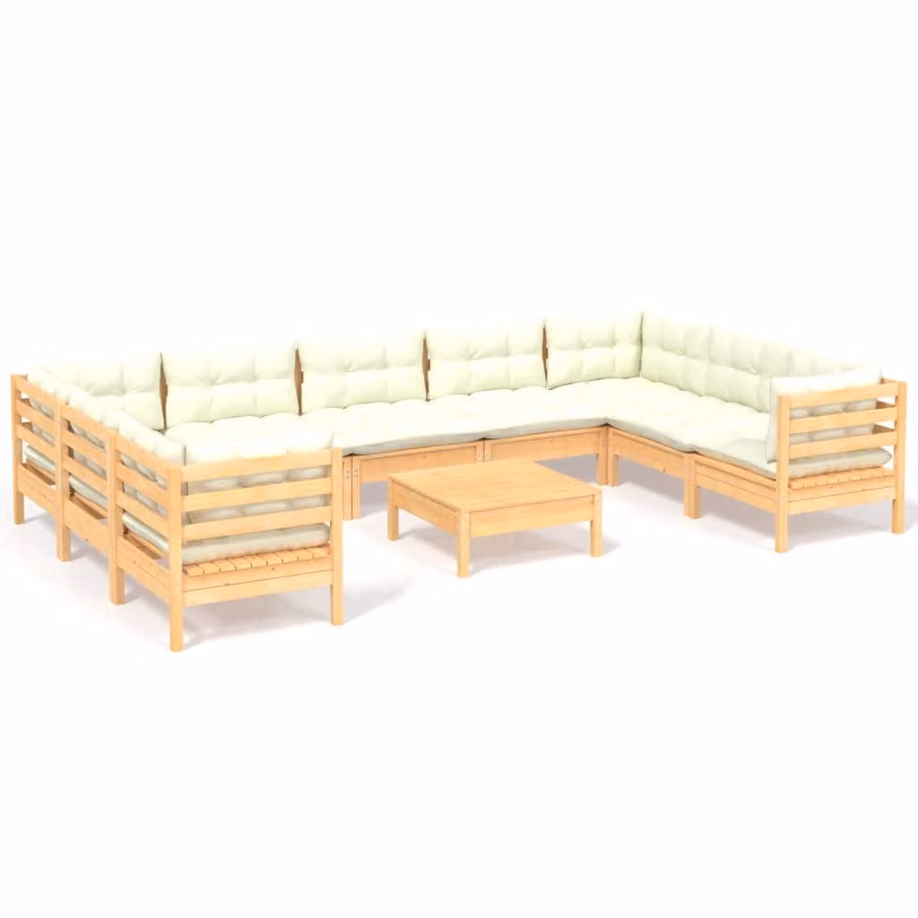 Set Divani da Giardino 8 pz con Cuscini Crema in Massello di Pino