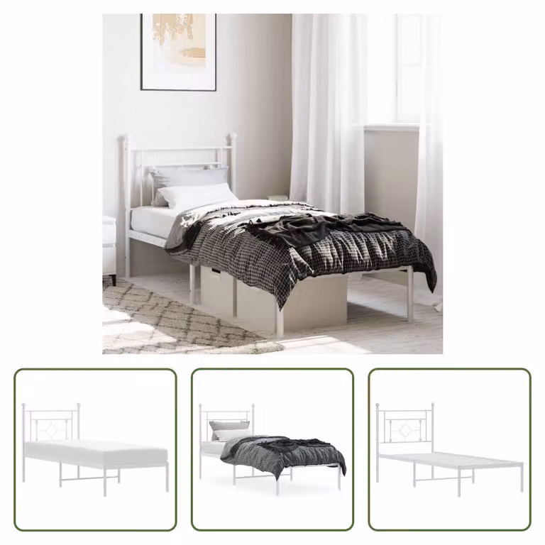 The Living Store Struttura letto con testiera in metallo bianco 75x190 cm