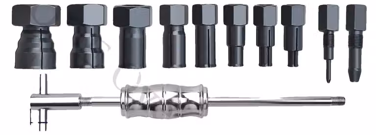 Set di estrattori per cuscinetti interni, con martello di 105 mm, albero di 360 mm, include 8 mandrini, lunghezza dei mandrini: 45 mm, materiale: Acciaio al carbonio