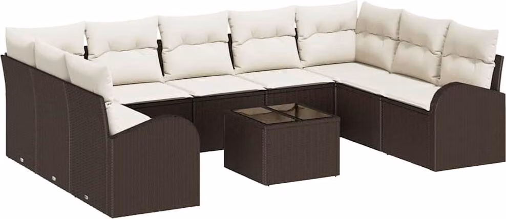 Set Divano da Giardino 10 pcs Marrone e bianco polyrattan