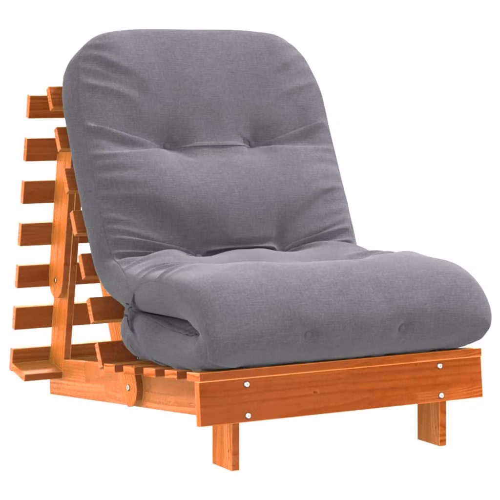 Divano Letto Futon con Materasso Marrone Cera 70x206x11cm Pino