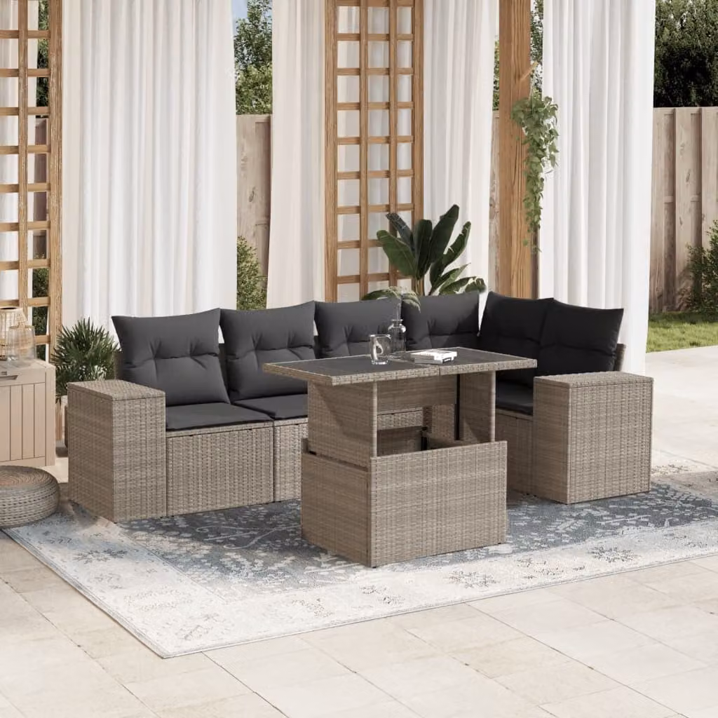 vidaXL Set Divano da Giardino a L 6pz con Cuscini Antracite e Tavolino in Vetro – 1