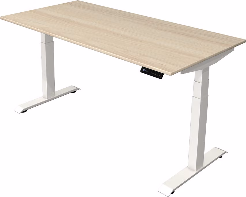 Scrivania Kerkmann Move 4 regolabile in altezza elettricamente, in acero rettangolare, con base a T bianca, 160,0 x 80,0 cm