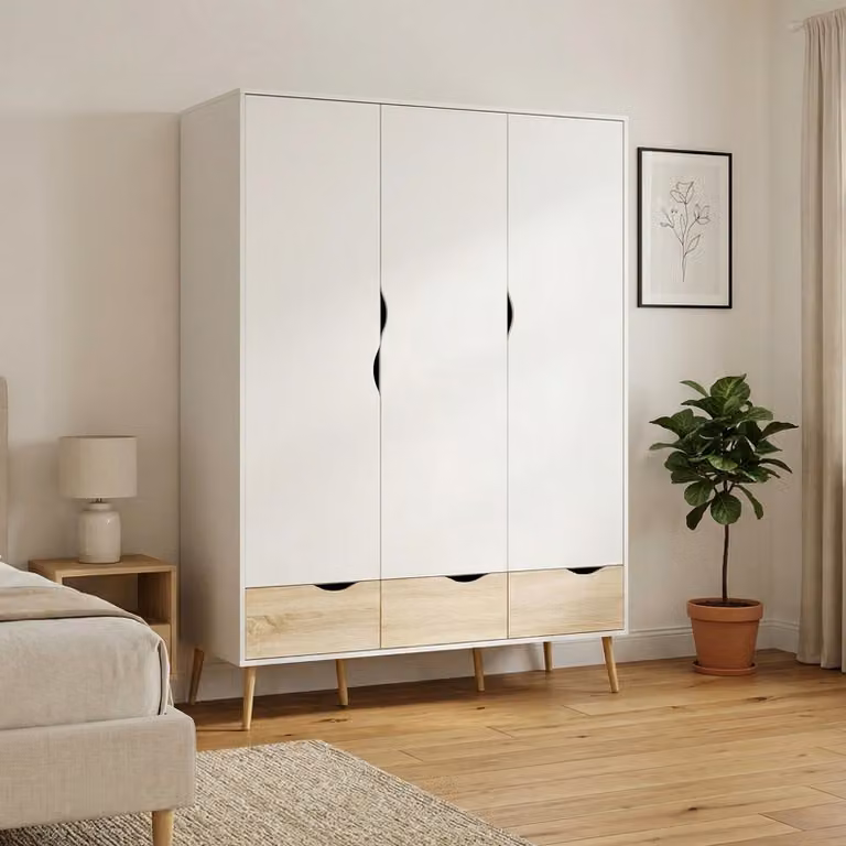 Dmora Guardaroba 3 Ante Devota 58.1x147.2 cm Bianco, Appendiabiti 3 Ante