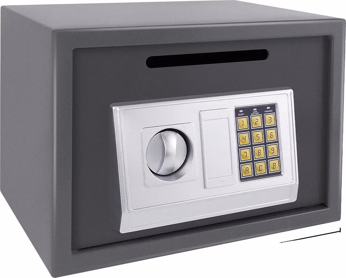 Cassaforte elettronica digitale, doppio meccanismo di chiusura, solida struttura in acciaio, GRIGIO 16L