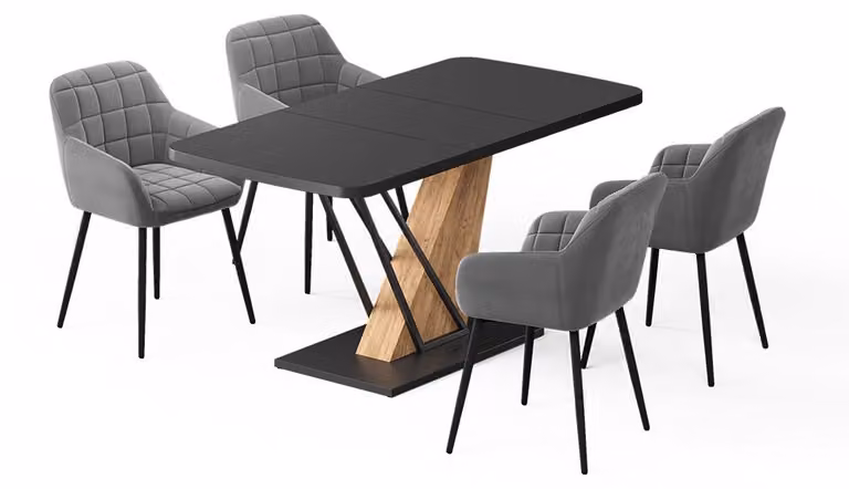Set di tavoli da pranzo Vicco Fenaro Nero/Rovere dorato 120 x 80 cm con 4 sedie da pranzo, Model 62760