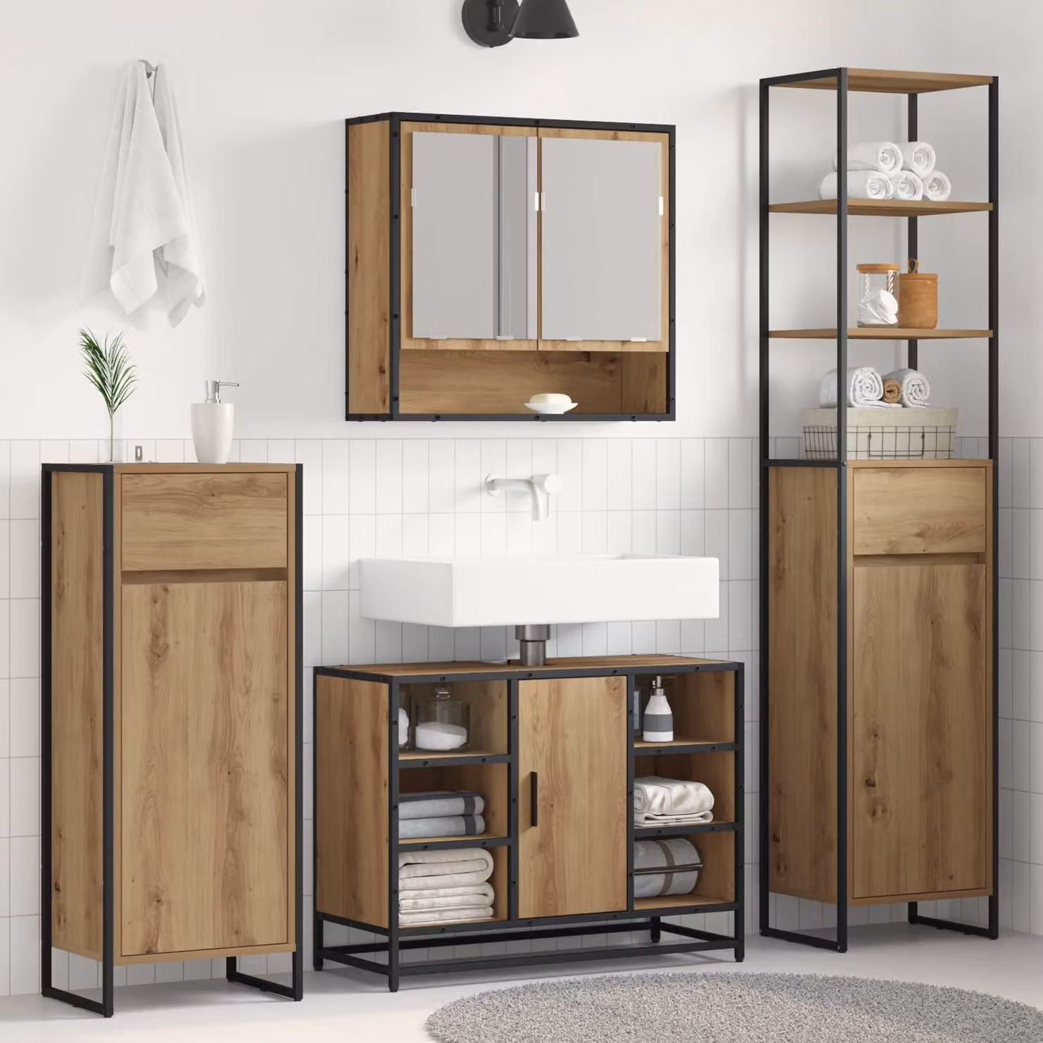 vidaXL Mobile da Bagno Rovere Artigianale 40 x 30 x 100 cm