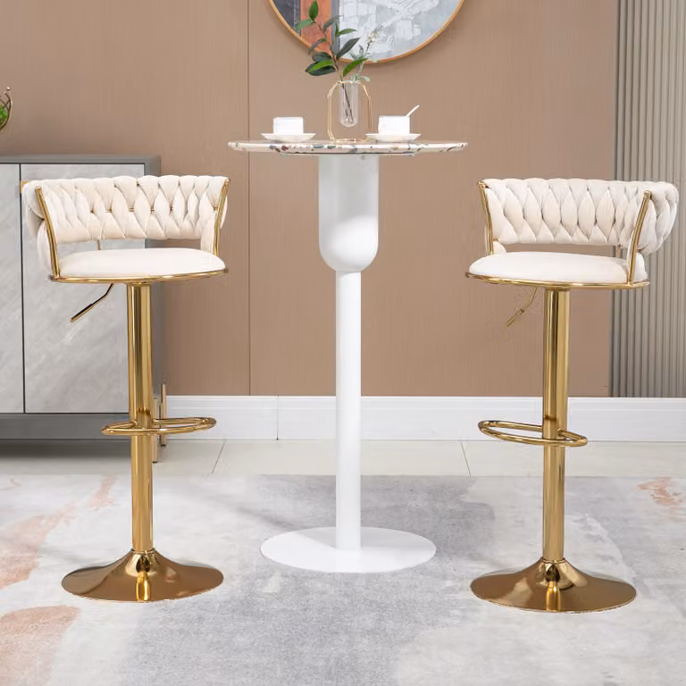 Set di 2 sedie da pranzo okwish, sgabelli da bar girevoli, sedie regolabili in altezza, con poggiapiedi, per cucina, sala da pranzo, locali di intrattenimento, beige