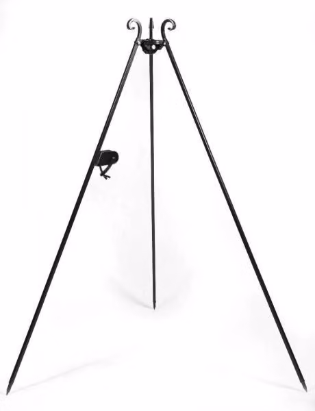 Barbecue a treppiede Cook King in acciaio nero con verricello, Altezza: 180 cm