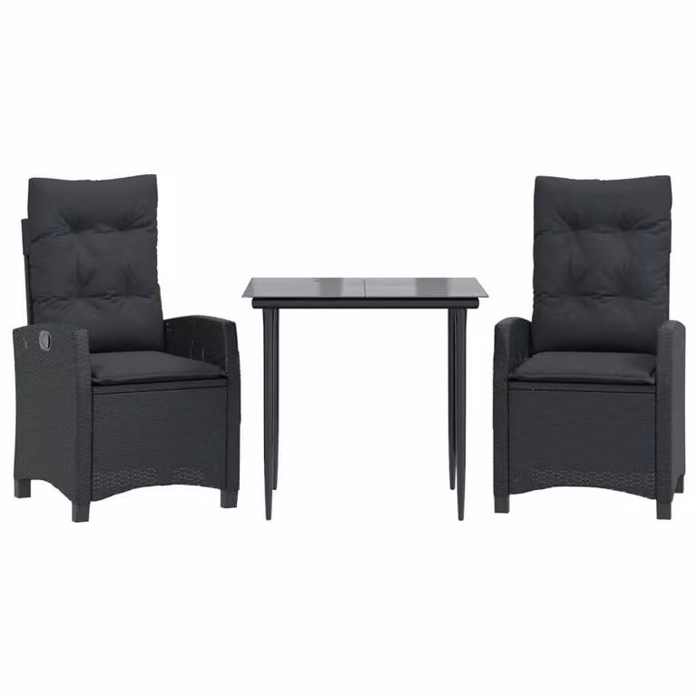 Set da Pranzo da Giardino 3 pz con Cuscini Nero in Polyrattan