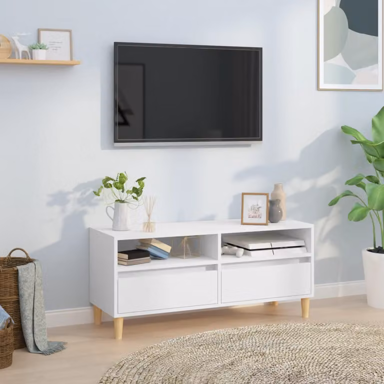 vidaXL Mobile Porta TV Bianco in Legno Multistrato con Stile Rustico L: 100 cm, P: 34,5 cm, H: 44,5 cm