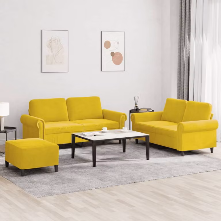 Maison Exclusive - Set divano 3 pezzi con cuscini in velluto giallo