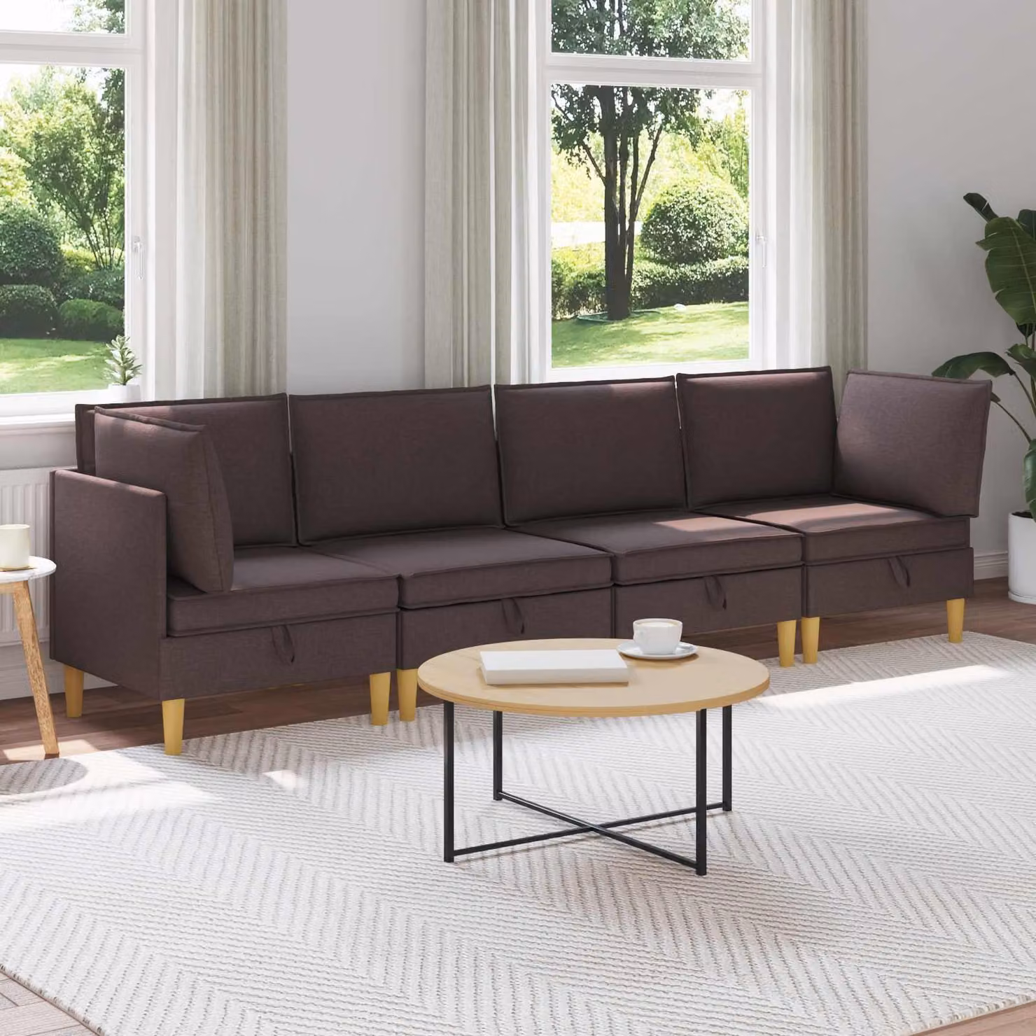 Set di 4 divani modulari vidaXL in tessuto marrone con spazio di archiviazione e coperture rimovibili