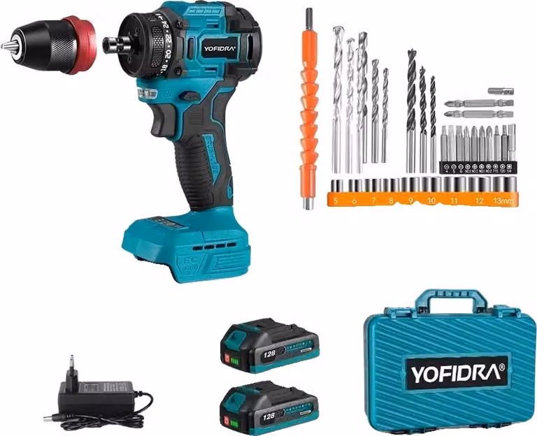 Avvitatore-trapano elettrico senza spazzole, regolazione a doppia velocità, set di accessori da 31 pezzi, 2 batterie tipo B