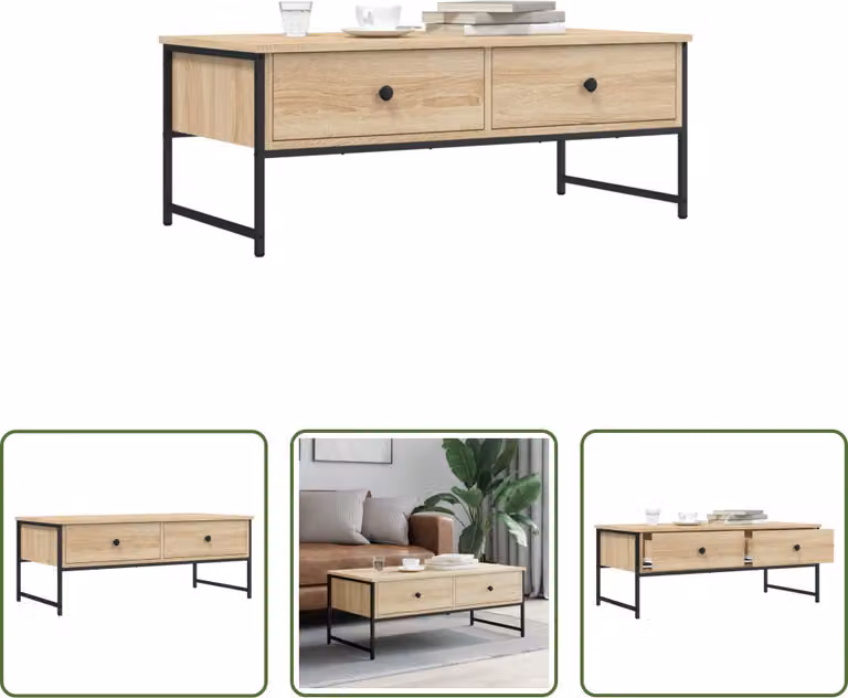The Living Store tavolino in rovere Sonoma 101x49x39,5 cm materiale a base di legno