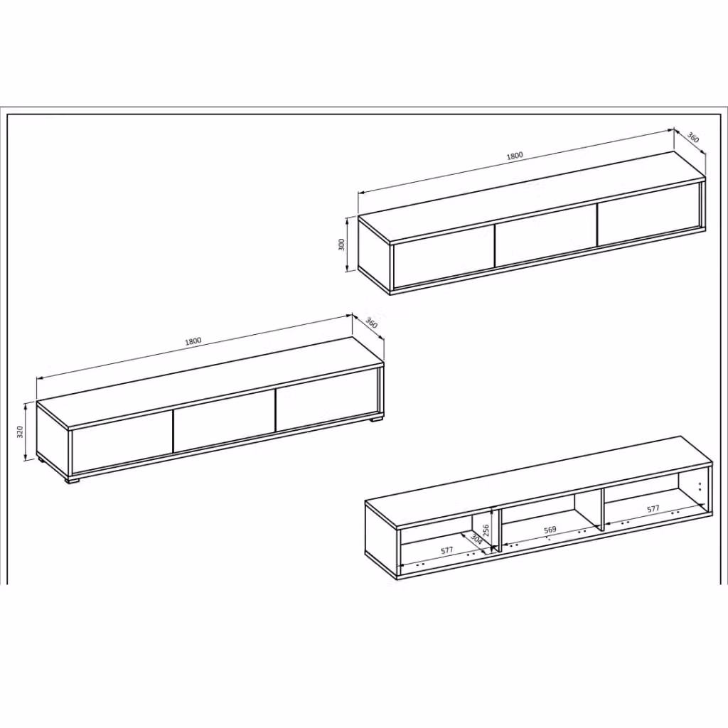 Mobile TV moderno Meublorama collezione MAANUM in rovere e grigio L: 180 cm, P: 36 cm, H: 30 cm – 2