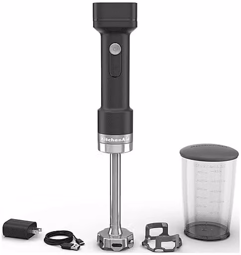 Frullatore ad immersione KitchenAid 5KHBRV75BM ricaricabile in acciaio inox con recipiente da 1 l, Black matte