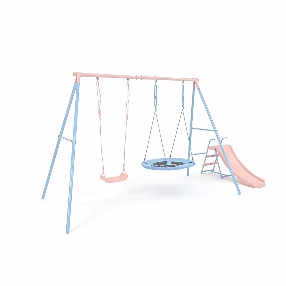 Set Altalene Minimal con Scivolo e Torre di Gioco per Esterno, Multicolore, L/P/H: 330 x 180 x 136 cm – 2