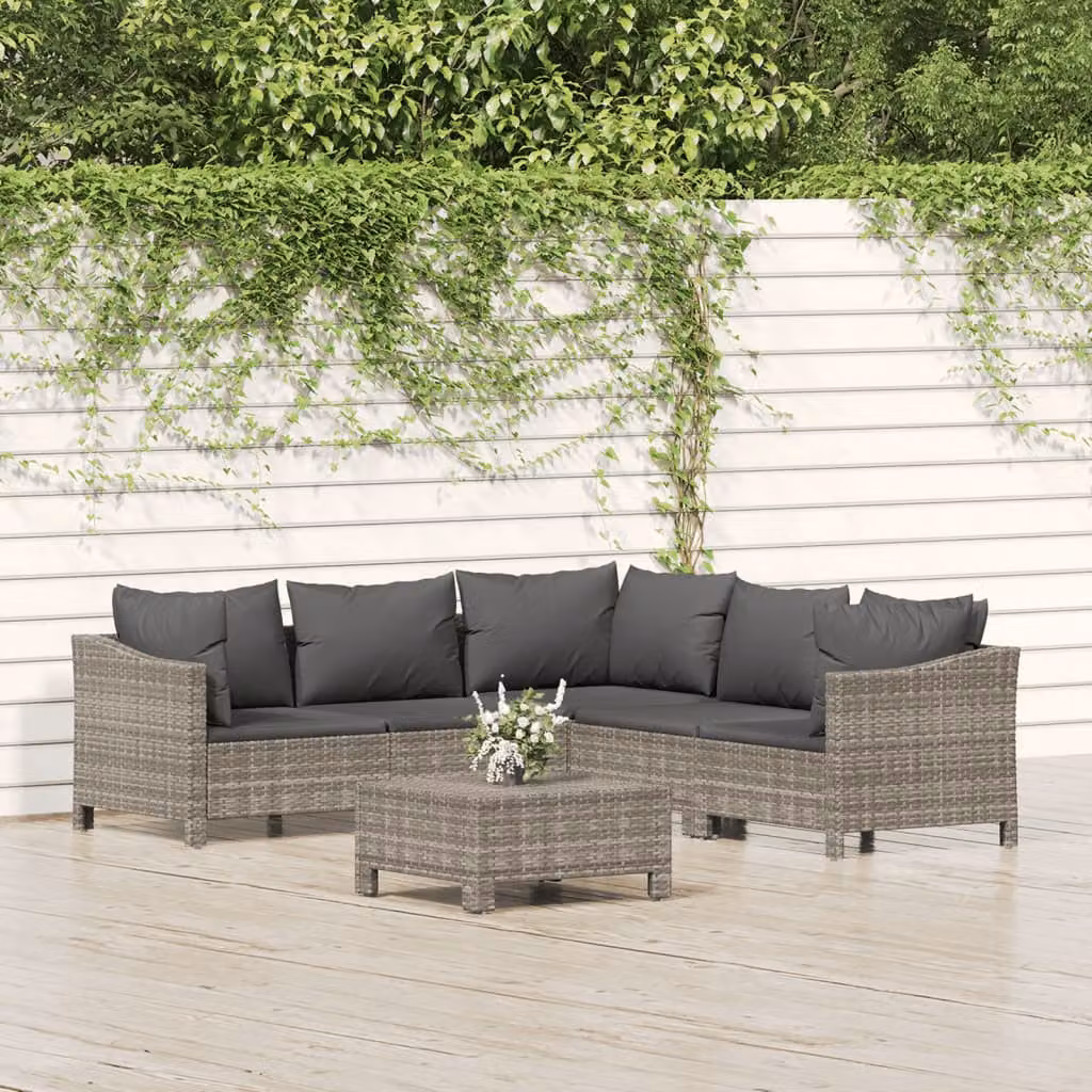 Set di divani da giardino vidaXL a forma di L composto da 6 pezzi con cuscini in schiuma e struttura in metallo grigio