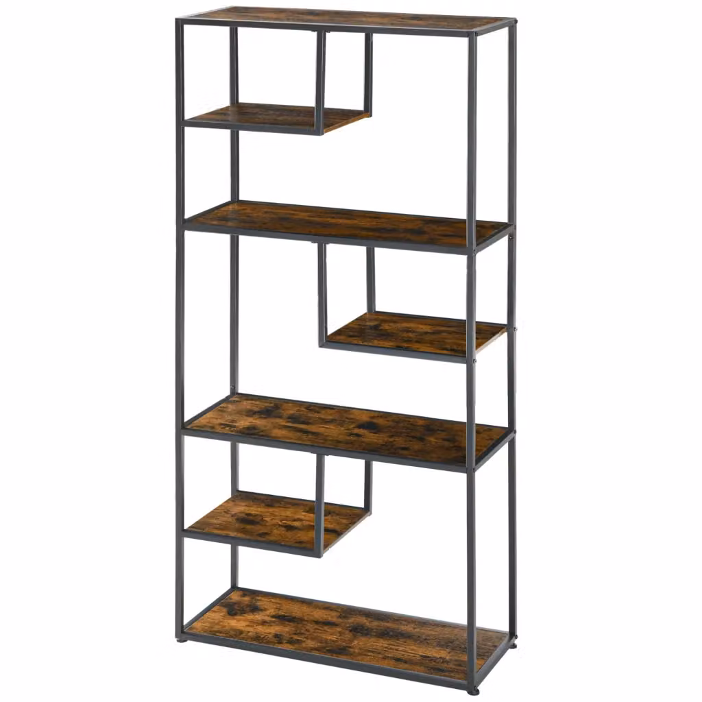 Libreria Minimal in Legno e Metallo Stile Industriale a 7 Livelli, Marrone, L: 83 cm, P: 34 cm, H: 180 cm – 2