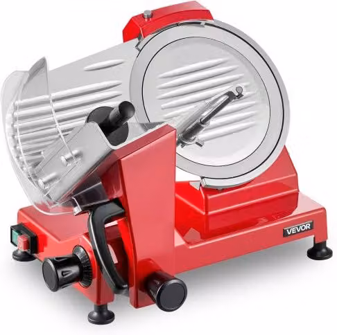 Affettatrice da Banco Elettrica VEVOR per Carne e Salumi, Lama in Acciaio da 25 cm, Spessore Regolabile da 0 a 12 mm, Colore Rosso