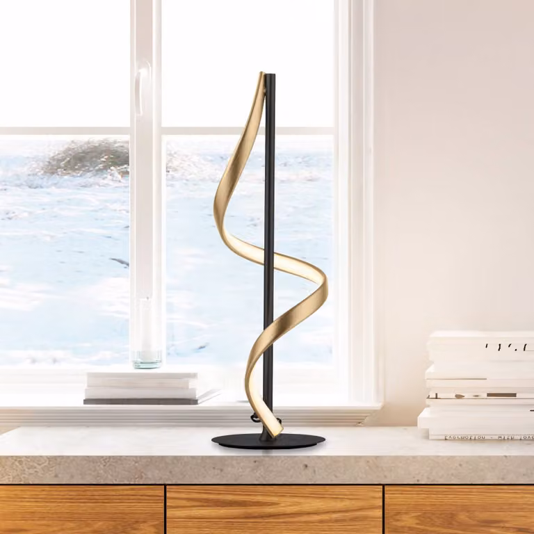 Q-Smart-Home Paul Neuhaus Q-Swing lampada tavolo antr./ottone Q-Swing, dimmerabile, Nero, Soggiorno / Sala da pranzo, Alluminio, Moderno