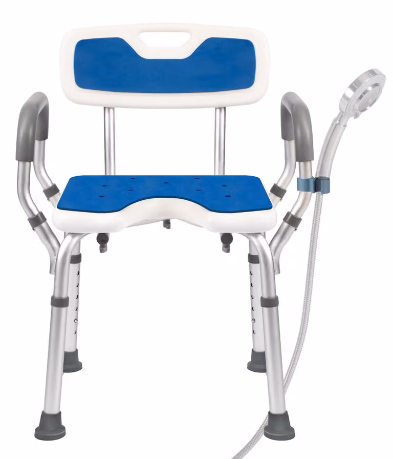 Sedia da doccia per anziani, regolabile, con braccioli e schienale, capacità di carico fino a 150 kg, ideale per il bagno