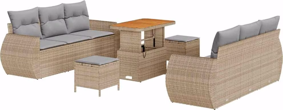 Set Divano da Giardino con cuscino 9 pcs Beige polyrattan
