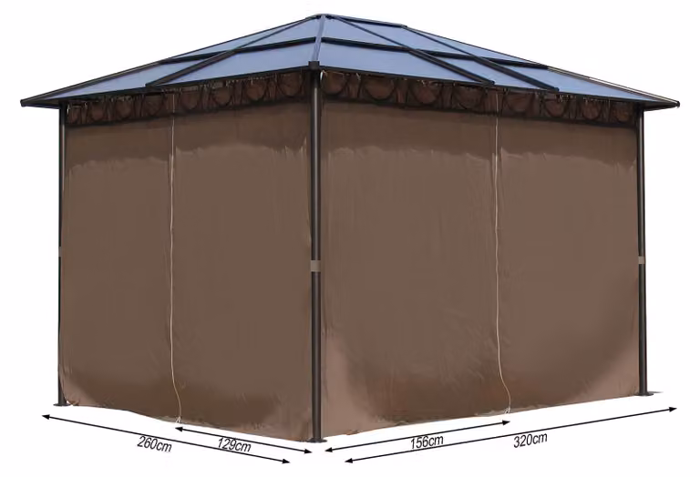 Pannelli laterali per tettoia rigida, dimensioni 3x3,6 metri, con chiusura a zip