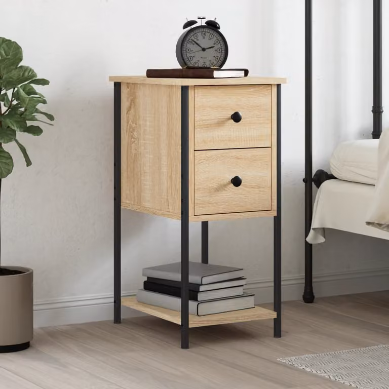 Comodino vidaXL in Rovere Sonoma e Legno Multistrato, Colore Marrone/Beige, L 32 cm x P 42 cm x H 70 cm